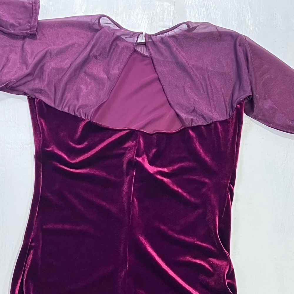 Cranberry velvet bodysuit one piece unitard leotard long sleeve pants jumpsuit - Picture 6 of 12